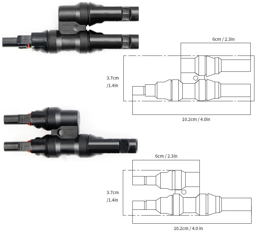 ALLPOWERS Solar connector Branch Y type Connectors  in Pair MMF+FFM for Parallel Connection Between Solar Panels