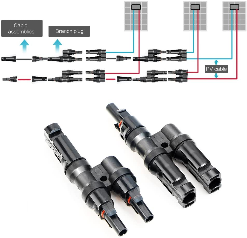 ALLPOWERS Solar connector Branch Y type Connectors  in Pair MMF+FFM for Parallel Connection Between Solar Panels