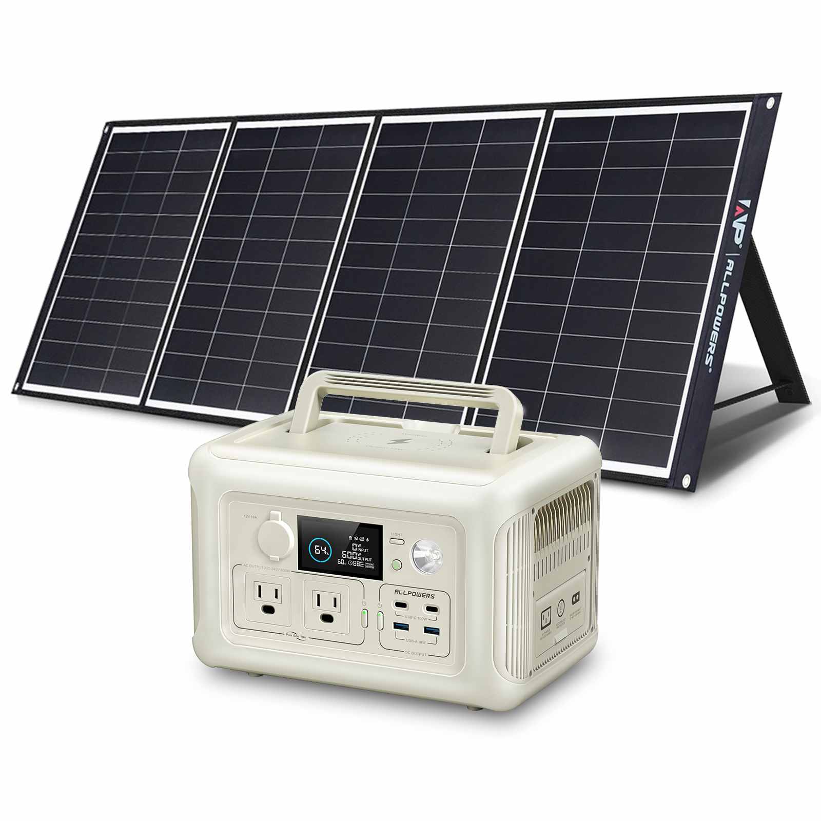 ALLPOWERS R600 Portable Power Station 600W 299Wh LiFeP04 Battery (R600 Beige + SP035 200W Solar Panel)