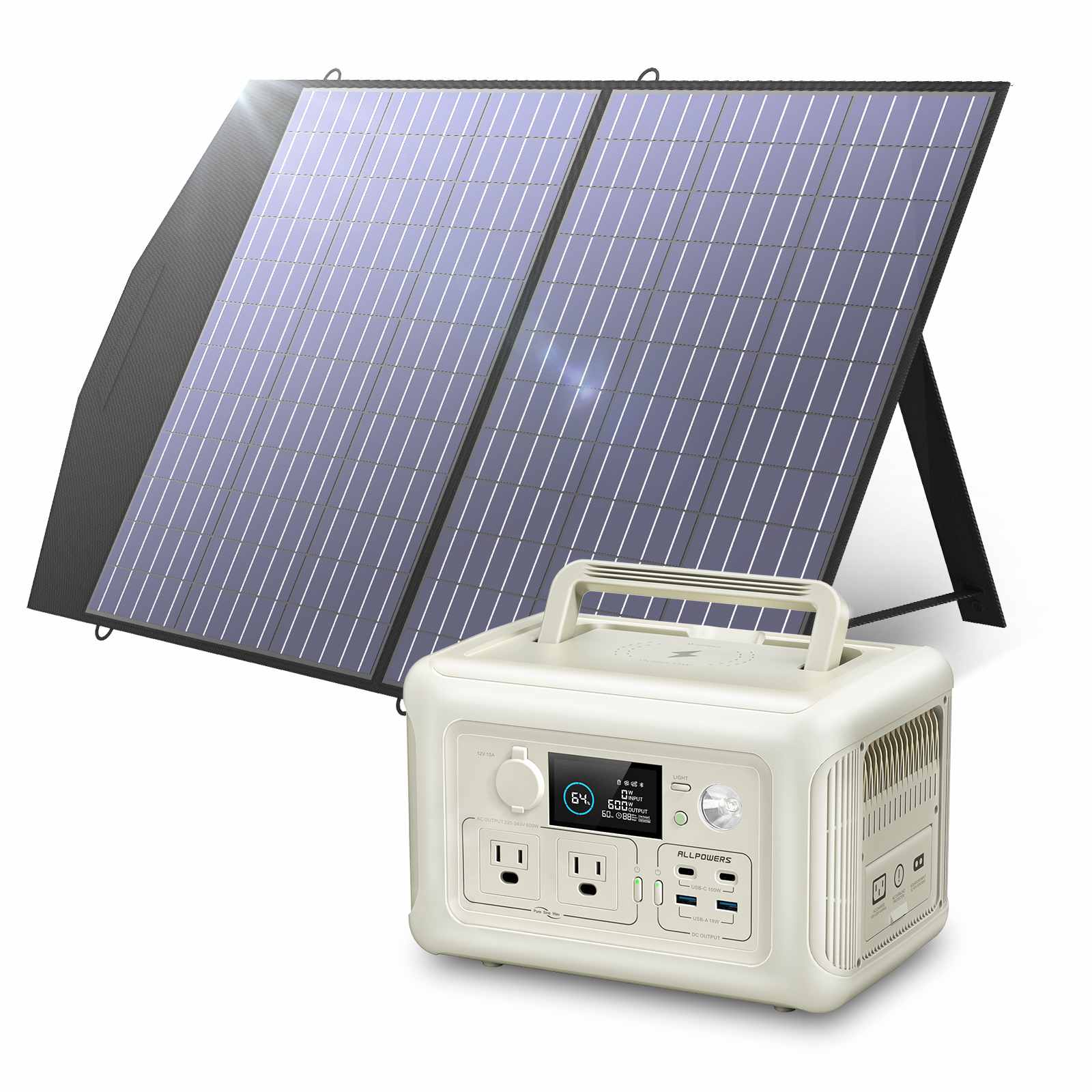 ALLPOWERS R600 Portable Power Station 600W 299Wh LiFeP04 Battery (R600 Beige + SP027 100W Solar Panel)