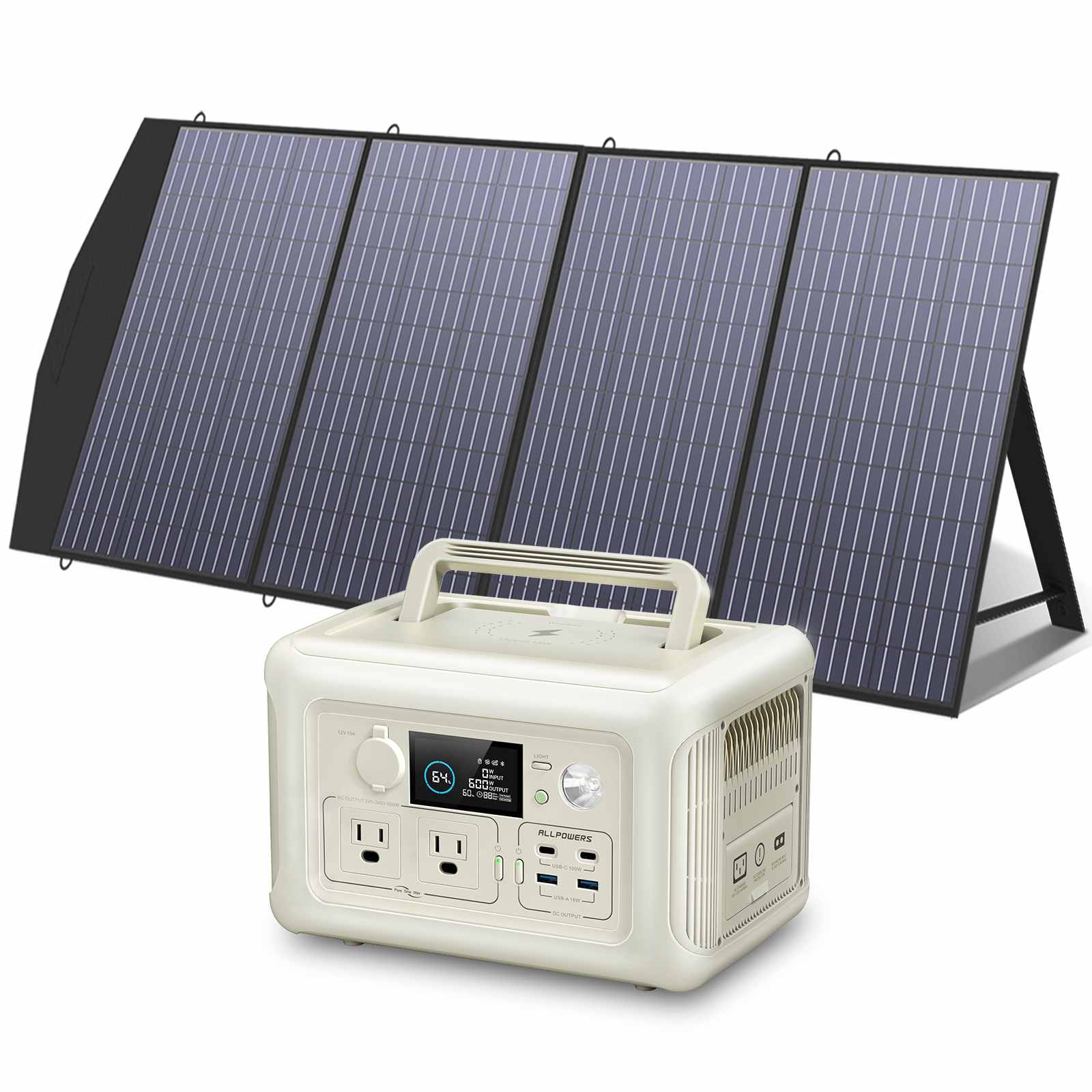 ALLPOWERS R600 Portable Power Station 600W 299Wh LiFeP04 Battery (R600 Beige + SP033 200W Solar Panel)