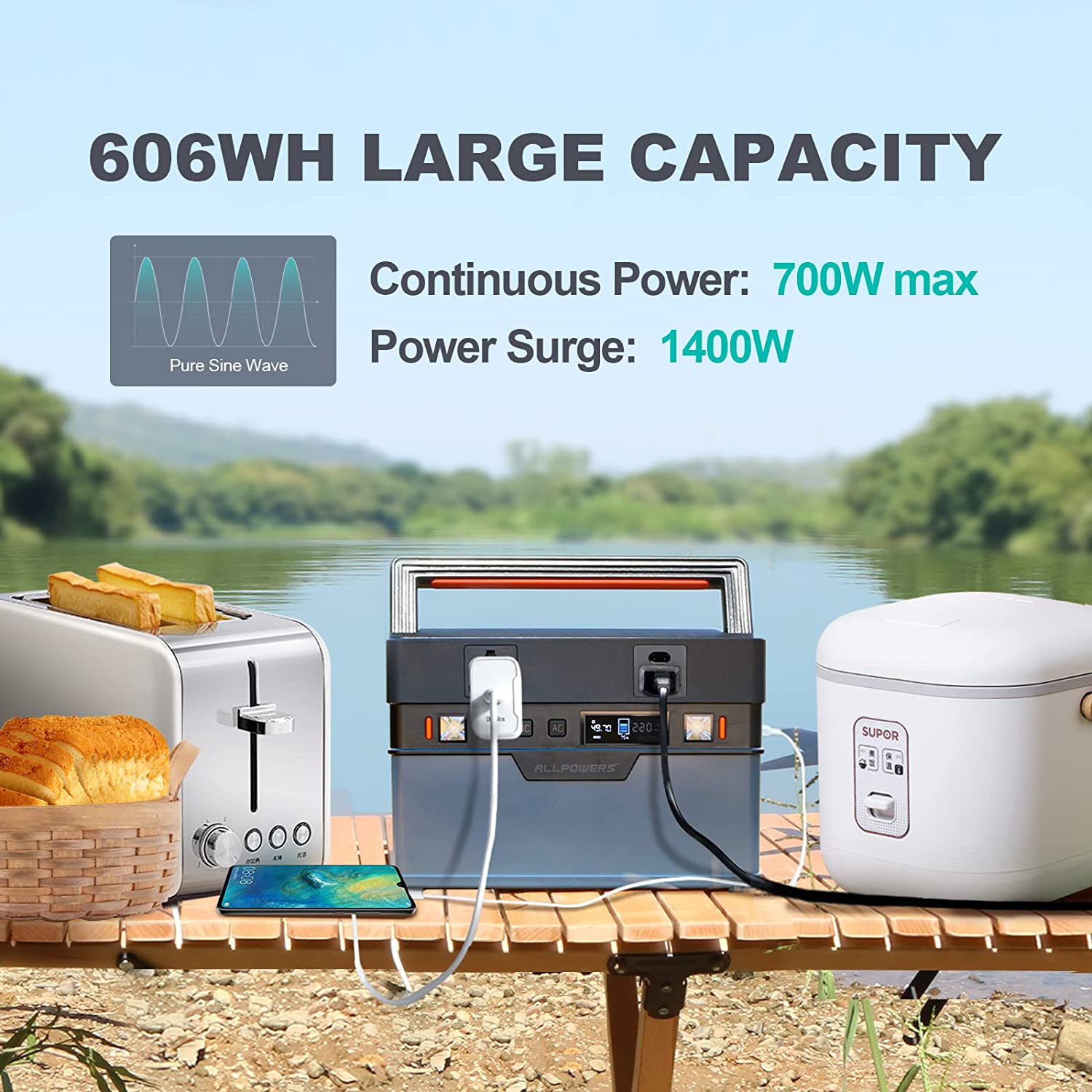 Allpower 700W Portable Power Station 606Wh / 164000Mah Solar