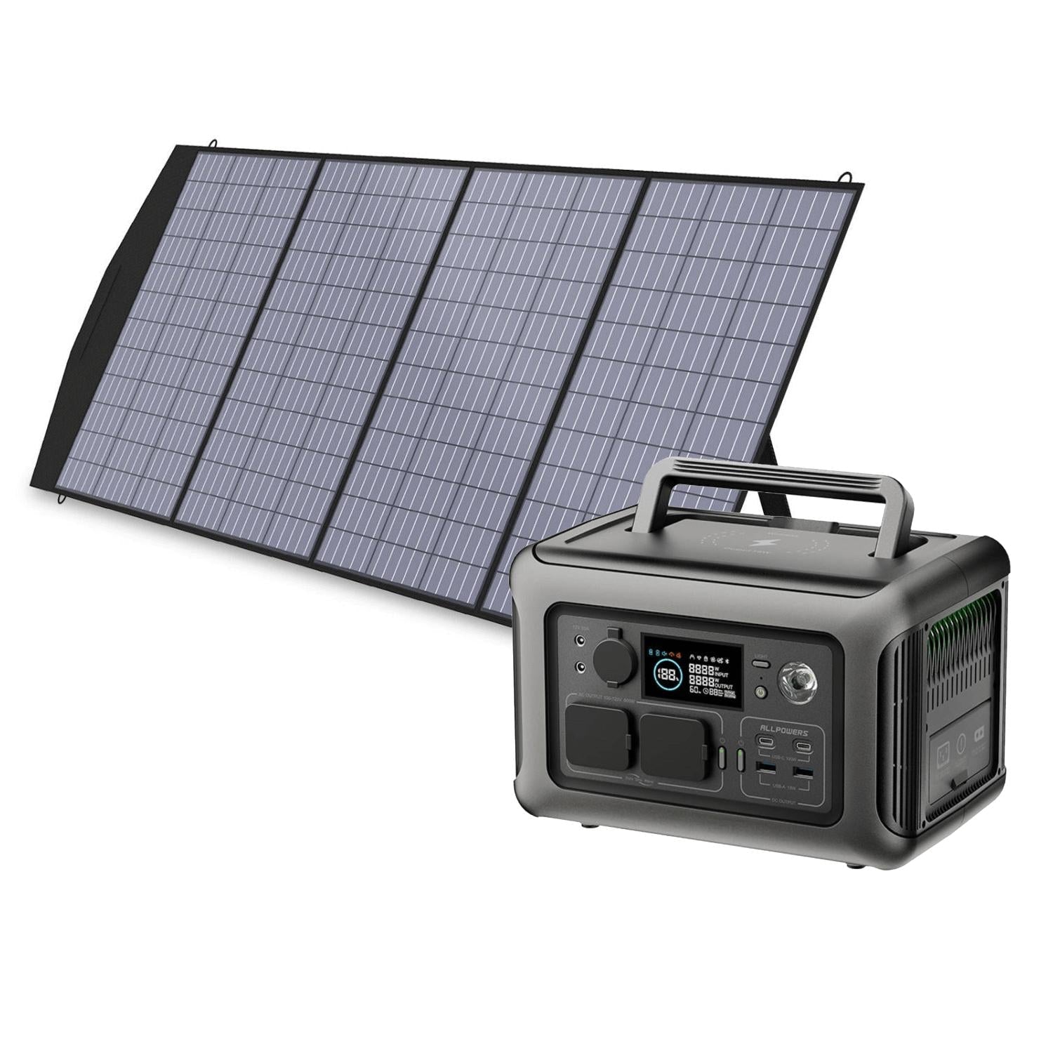 ALLPOWERS R600 Portable Power Station 600W 299Wh LiFeP04 Battery (R600 Black + SP033 200W Solar Panel)