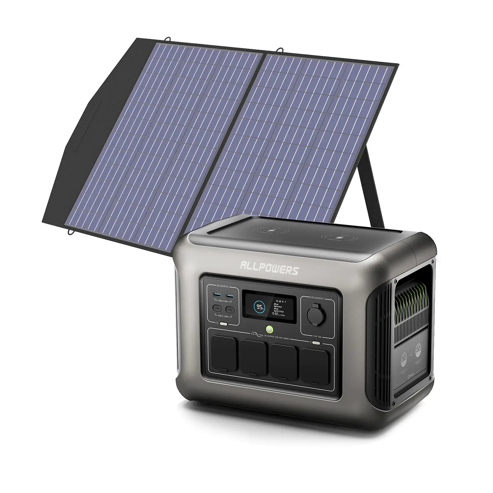 ALLPOWERS R1500 Portable Home Backup Power Station 1800W 1152Wh LiFeP04 Battery(R1500 + SP027 100W Solar Panel)