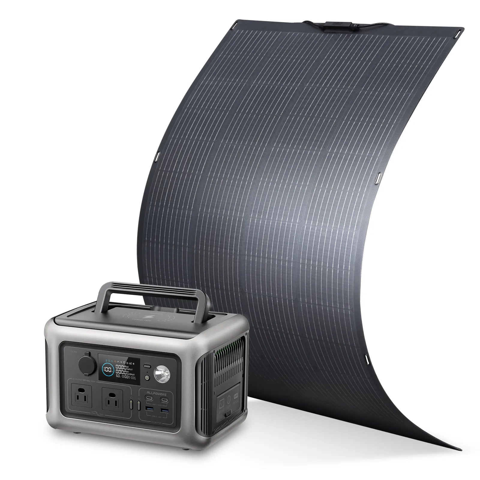 ALLPOWERS R600 Solar Generator 600W Portable Power Station 299Wh (R600 Black + SF200 200W Flexible Solar Panel)