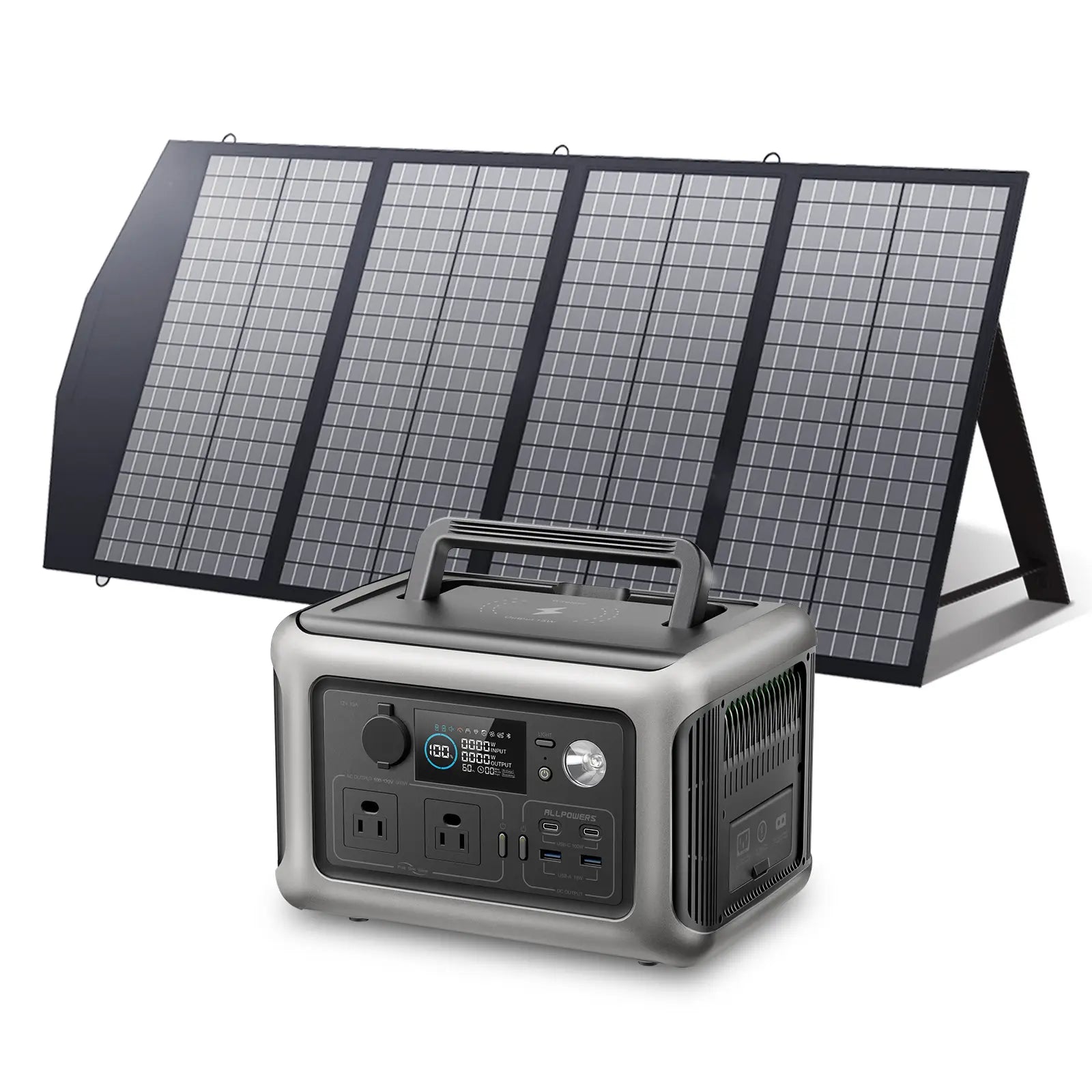 ALLPOWERS R600 Solar Generator 600W Portable Power Station 299Wh (R600 Black + SP029 140W Solar Panel)