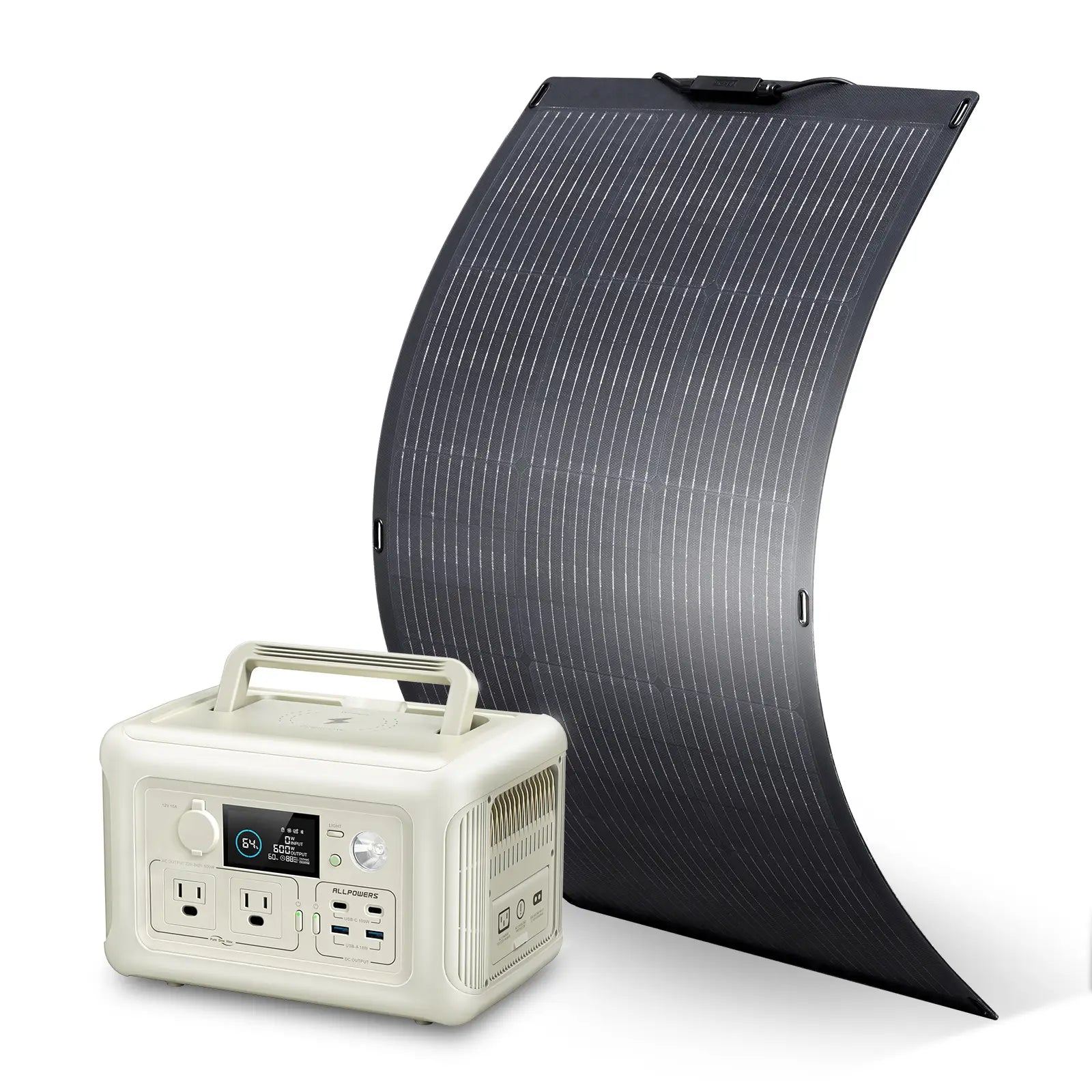 ALLPOWERS R600 Portable Power Station 600W 299Wh LiFeP04 Battery (R600 Beige + SF100 100W Flexible Solar Panel)