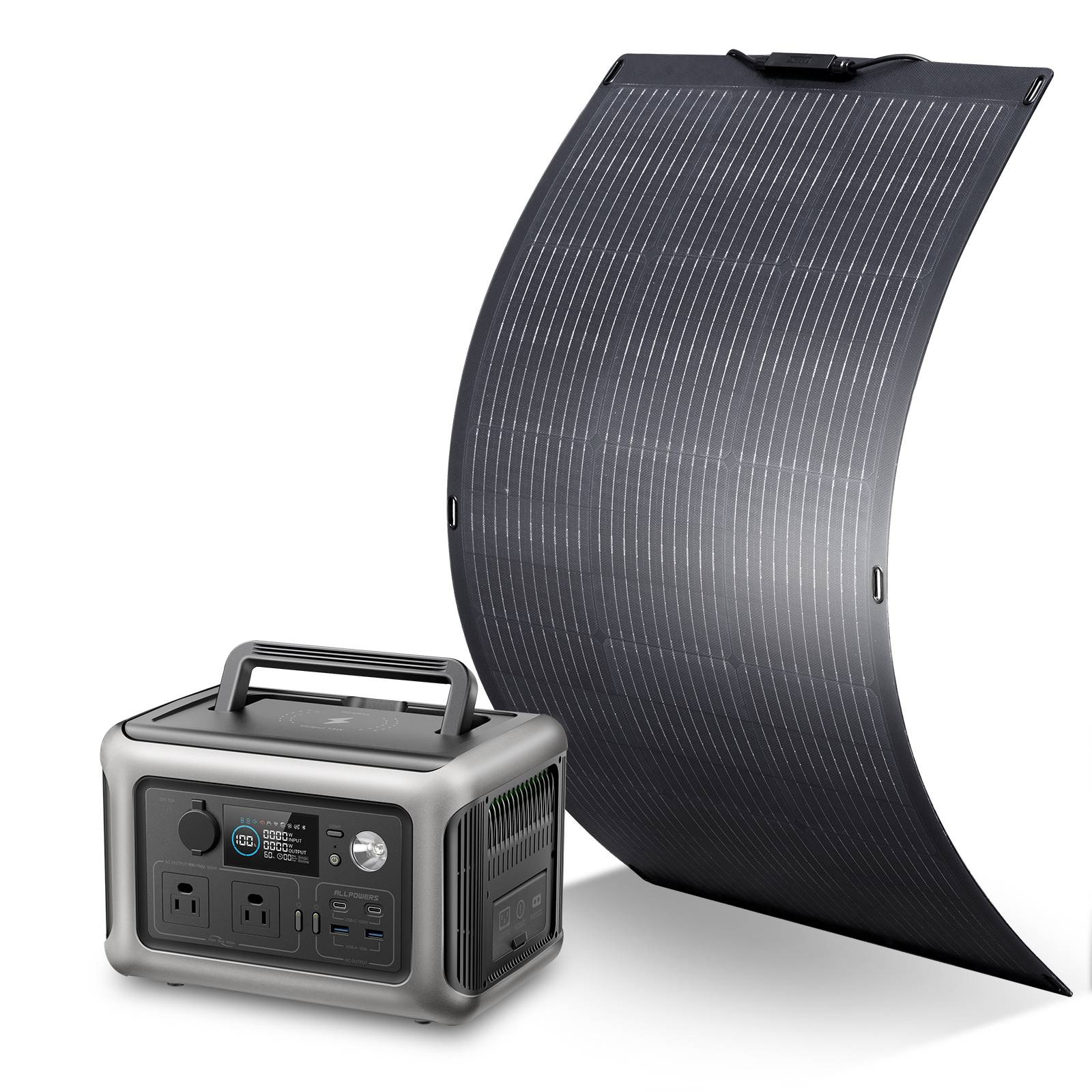 ALLPOWERS R600 Solar Generator 600W Portable Power Station 299Wh (R600 Black + SF100 100W Flexible Solar Panel)