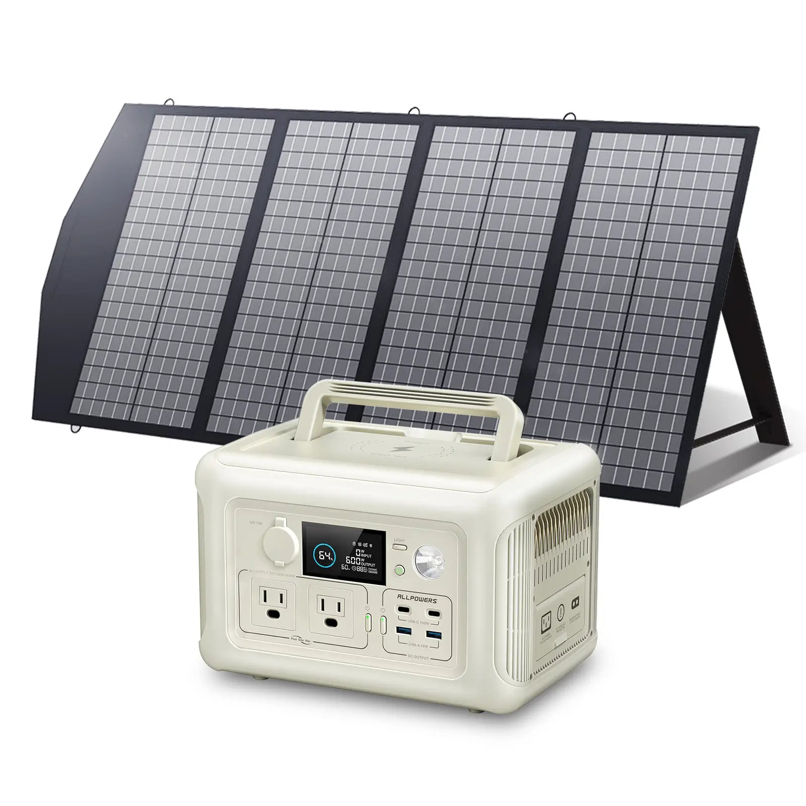 ALLPOWERS R600 Portable Power Station 600W 299Wh LiFeP04 Battery (R600 Beige + SP029 140W Solar Panel)