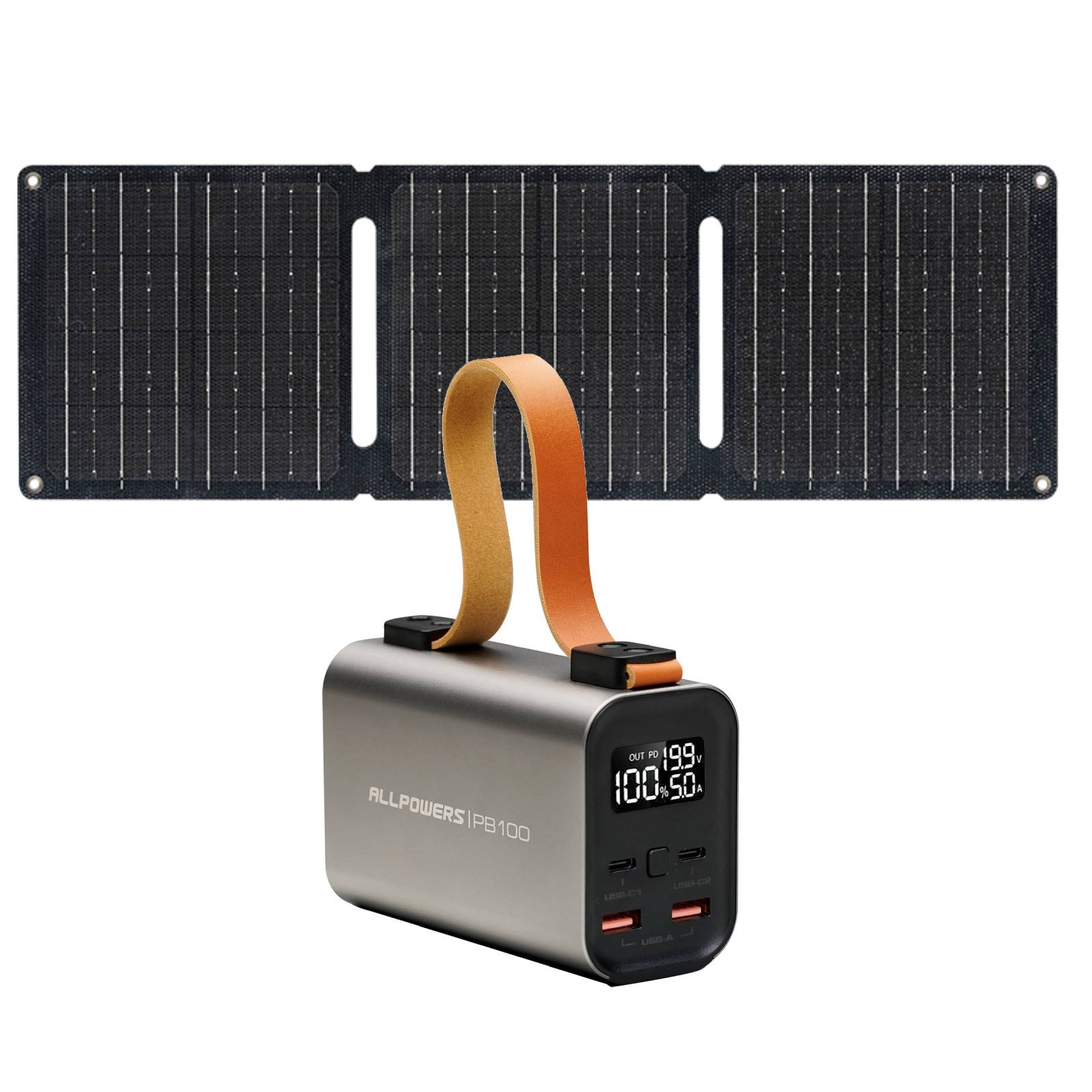 ALLPOWERS PB100 Portable Power Bank 100W 24000mAh with SP001 5V 21W Solar Panel