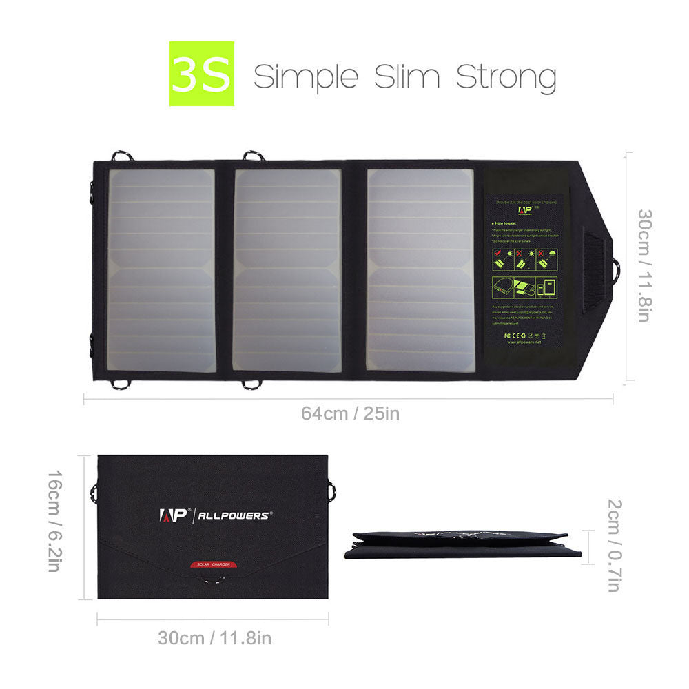 Chargeur de panneau solaire portable ALLPOWERS 5V21W (pas de batterie intégrée)