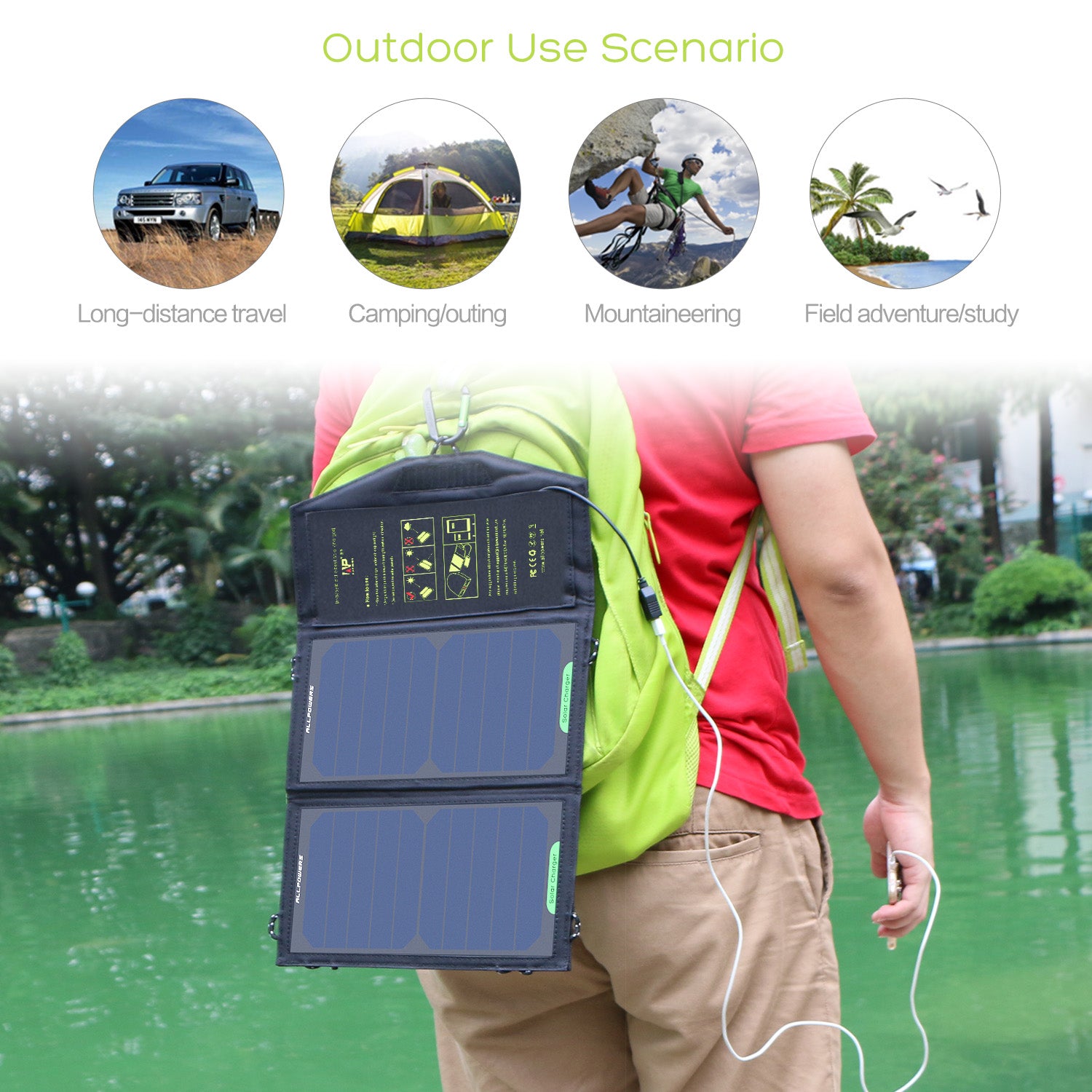 Chargeur de panneau solaire portable ALLPOWERS 5V21W (pas de batterie intégrée)